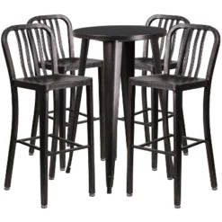 Emma And Oliver Commercial 24" Round Metal Indoor-Outdoor Bar Table Set & 4 Slat Back Stools -VIDAXL Sale Store GUEST 3705c129 1515 4272 b80f 447d423c8c9a