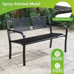 Costway Outdoor Bench 50 Inches Garden Bench With Patterned Backrest And Curved Armrests -VIDAXL Sale Store GUEST 37421f64 9c9d 42a7 b573 74767e2c445c
