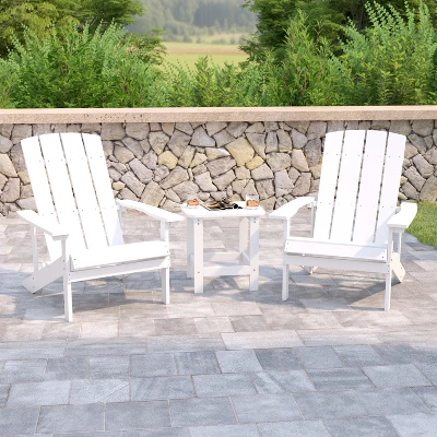Emma And Oliver Three Piece Hammond Adirondack Style Conversation Set With Two Chairs And Matching Side Table For Indoor And Outdoor Use 1 Emma And Oliver Three Piece Hammond Adirondack Style Conversation Set With Two Chairs And Matching Side Table For Indoor And Outdoor Use