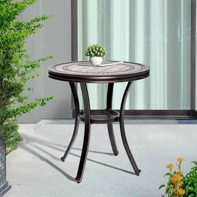 Tile Top Round Outdoor Table - Bronze - WELLFOR 1 Tile Top Round Outdoor Table - Bronze - WELLFOR