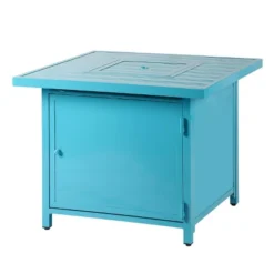 32" Square Aluminum 37000 BTUs Propane Fire Table With 2 Covers - Blue - Oakland Living