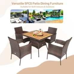Costway 5PCS Patio Rattan Dining Furniture Set Arm Chair Wooden Table Top -VIDAXL Sale Store GUEST 38b83905 4ab1 49ca a36c 46ce10cd3822