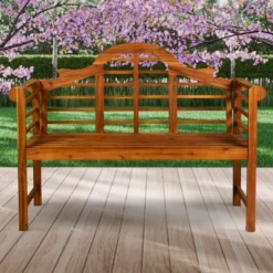 Lutyens 3-Seat Arched Acacia Wood Outdoor Garden Patio Bench - JONATHAN Y