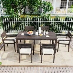 7-Piece Outdoor Dining Set, All-Weather Patio Furniture Set With Dining Table And Chairs, Acacia Wood Frame - ModernLuxe