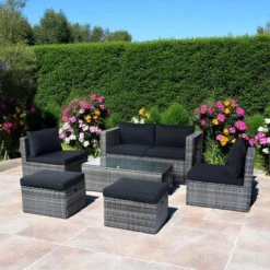 Mshliw 6-Piece Patio Wicker Sectional Conversation Set With Space-Saving Design, Grey Wicker & Black Cushions For Outdoor, Backyard, Or Patio -VIDAXL Sale Store GUEST 3a8cf6f1 cf3e 464b a44b c252e730d1b0