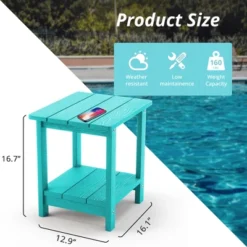 Arceso Adirondack Outdoor Side Table, 2-Tier HDPS Patio End Table Weather Resistant, Morden Side Table For Patio, Pool, Porch