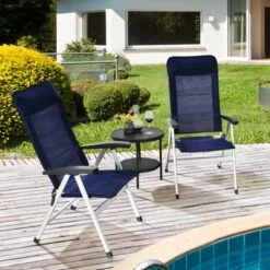 Tangkula 4PCS Outdoor Patio Folding Dining Chairs With Reclining Backrest And Headrest Navy