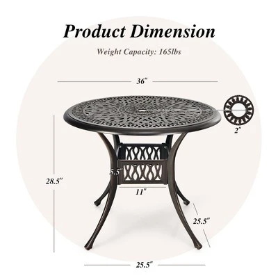 Costway 36'' Patio Round Dining Bistro Table Cast W/2'' Umbrella Hole 4 Costway 36'' Patio Round Dining Bistro Table Cast W/2'' Umbrella Hole - Image 4