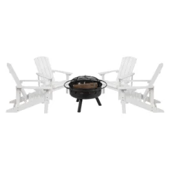 Flash Furniture 5 Piece Charlestown Poly Resin Wood Adirondack Chair Set With Fire Pit - Star And Moon Fire Pit With Mesh Cover -VIDAXL Sale Store GUEST 3b8b9c48 3d62 45b3 87c9 4a9f523e26e5
