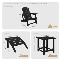 WestinTrends Azura 3-Piece HDPE Outdoor Patio Adirondack Chair With Ottoman And 18" Side Table Set, Gray -VIDAXL Sale Store GUEST 3c2af0b4 0d14 47f8 997f f5c199e52b32