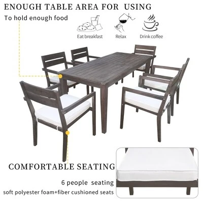 7-Piece Outdoor Dining Set, All-Weather Patio Furniture Set With Dining Table And Chairs, Acacia Wood Frame - ModernLuxe 4 7-Piece Outdoor Dining Set, All-Weather Patio Furniture Set With Dining Table And Chairs, Acacia Wood Frame - ModernLuxe - Image 4