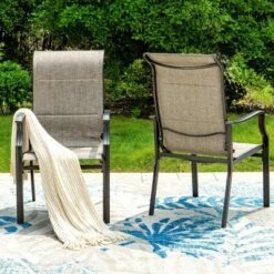 7pc Patio Dining Set With Wood Grain Tabletop & Metal Padded Arm Chairs - Captiva Designs -VIDAXL Sale Store GUEST 3d5bdf53 f9cf 408c a654 1151dd3b9f32