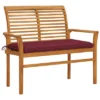 VidaXL Patio Bench With Wine Red Cushion 44.1" Solid Teak Wood