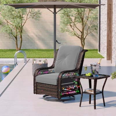Bestier Wicker Patio Furniture Chair,Swivel Gliding Chair With LED Strip,Outdoor Swivel Rocking Chairs With 4"Anti-Slip Cushions For Deck,Porch&Garden 11 Bestier Wicker Patio Furniture Chair,Swivel Gliding Chair With LED Strip,Outdoor Swivel Rocking Chairs With 4"Anti-Slip Cushions For Deck,Porch&Garden - Image 11