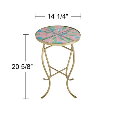 Teal Island Designs Modern Gold Round Outdoor Accent Side Table 14 1/4" Wide Pink Green Mosaic Tabletop For Front Porch Patio House Balcony 6 Teal Island Designs Modern Gold Round Outdoor Accent Side Table 14 1/4" Wide Pink Green Mosaic Tabletop For Front Porch Patio House Balcony - Image 6