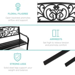 Best Choice Products Outdoor Steel Bench Garden Patio Porch Furniture W/ Floral Design Backrest, Slatted Seat -VIDAXL Sale Store GUEST 3fe0960f 84df 4ebe b9fe a3ea6eb15a16