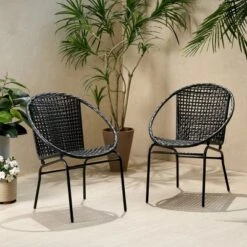 Coolbibila-Patio Chair Set Of 2, Arm Chairs With Back, Dining Chairs Set Made Of Wicker, Modern Dining Chairs With Arms