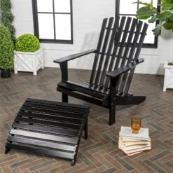 Saranac 2-Piece Traditional Rustic Acacia Wood Adirondack Chair With Detachable Ottoman- JONATHAN Y -VIDAXL Sale Store GUEST 41de0dd2 8375 4fe8 9c3b 23810b62d6c8