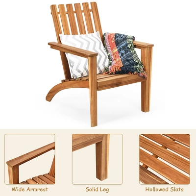 Costway 2PCS Patio Acacia Wood Adirondack Chair Lounge Armchair Durable Outdoor Garden 7 Costway 2PCS Patio Acacia Wood Adirondack Chair Lounge Armchair Durable Outdoor Garden - Image 7