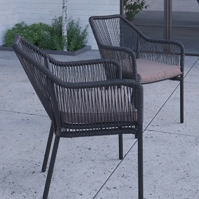 Merrick Lane Outdoor Furniture Sets 2 Piece All-Weather Woven Patio Chairs With Cushions 8 Merrick Lane Outdoor Furniture Sets 2 Piece All-Weather Woven Patio Chairs With Cushions - Image 8