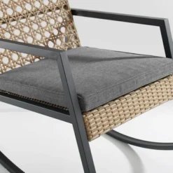 Komodo Modern Boho Faux Rattan & Metal Outdoor Rocking Chair With Cushion - Brown/Gray - Saracina Home -VIDAXL Sale Store GUEST 4268a33a 53bd 49e0 b7a4 c9883457bf9f