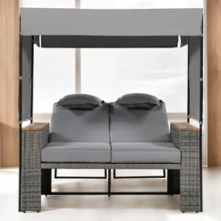 2-Piece Outdoor Rattan Daybed With 5 Positions, Canopy, Bench, And Cushions For Poolside, Backyard & Garden 25 2-Piece Outdoor Rattan Daybed With 5 Positions, Canopy, Bench, And Cushions For Poolside, Backyard & Garden -VIDAXL Sale Store GUEST 4303f016 3712 4314 9709 f51387d14703