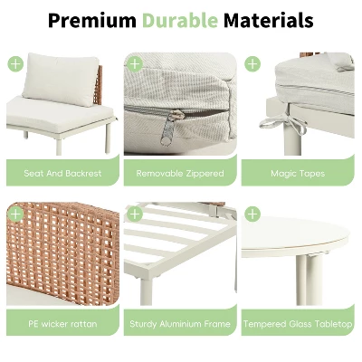 YOOCOZZ PE Wicker Rattan 6-Piece Patio Sectional Sofa With 2 High-Low Coffee Tables Having Tempered Glass 4 YOOCOZZ PE Wicker Rattan 6-Piece Patio Sectional Sofa With 2 High-Low Coffee Tables Having Tempered Glass - Image 4