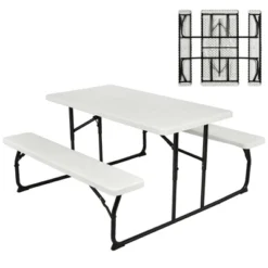 Costway Folding Picnic Table & Bench Set For Camping BBQ W/ Steel Frame White/Balck -VIDAXL Sale Store GUEST 4436ca84 2804 4525 8a20 cfe70ffe80b7