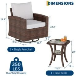 2-Piece Patio Swivel Rocker Set W/ Rattan Table & Cushions - Outdoor Wicker Chairs For Deck, Porch -VIDAXL Sale Store GUEST 44a10023 f5bb 4000 a49f 8cb31183ec6b