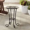 Teal Island Designs Modern Black Round Outdoor Accent Side Table 14" Wide Brown Sunburst Mosaic Tabletop For Front Porch Patio House