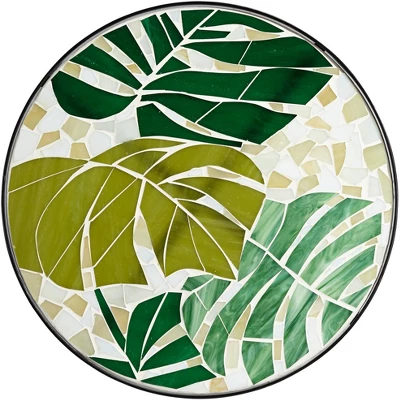 Teal Island Designs Tropical Black Round Outdoor Accent Side Tables 14" Wide Set Of 2 Green Leaves Mosaic Tabletop Front Porch Patio Home House 3 Teal Island Designs Tropical Black Round Outdoor Accent Side Tables 14" Wide Set Of 2 Green Leaves Mosaic Tabletop Front Porch Patio Home House - Image 3