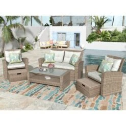 Eden 6 Piece Outdoor Conversation Set All Weather Wicker Sectional Sofa With Ottoman And Cushions Patio Furniture Set-Maison Boucle 22 Eden 6 Piece Outdoor Conversation Set All Weather Wicker Sectional Sofa With Ottoman And Cushions Patio Furniture Set-Maison Boucle -VIDAXL Sale Store GUEST 4645feac eccc 4a15 ad99 d5620d3db0bc
