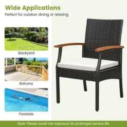 Costway 5PCS Patio Wicker Dining Set Cushion Acacia Wood Armchairs Table With Umbrella Hole -VIDAXL Sale Store GUEST 468bf13f 8baf 43ab 92cd c8ed4e9d1434