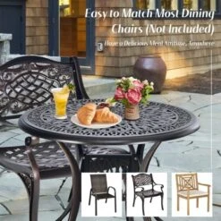 Tangkula 36" Outdoor Dining Table Round Cast Aluminum Patio Dining Table With Umbrella Hole And Adjustable Non-Slip Foot Pads -VIDAXL Sale Store GUEST 46dc5846 e658 4ca8 9fbf 3ea218f9849d