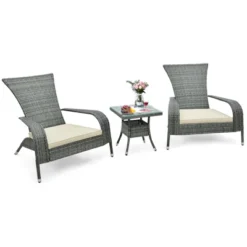 Tangkula 3-Piece Wicker Adirondack Set Ergonomic Oversized Rattan Chairs W/ Coffee Table Comfy Seat Cushions -VIDAXL Sale Store GUEST 470f9032 9ad7 46f4 bfe4 38e94d2d7642