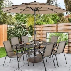 Costway 59'' Outdoor Dining Table All-Weather Cast Aluminum Umbrella Hole 6 Person Bronze -VIDAXL Sale Store GUEST 477a4976 99d3 4718 87d1 13d9aa5f4731
