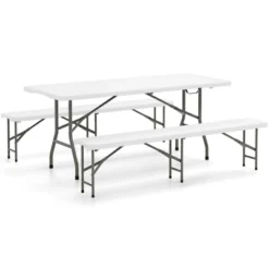 Tangkula 3 PCS Folding Picnic Table Set W/ 6 Ft Table & 2 Benches HDPE Tabletop Bench Top Coffee -VIDAXL Sale Store GUEST 47ea74dd ac10 4e0b a21d 8ac3ce4c0cd4