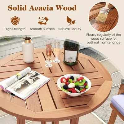 Tangkula 39" Outdoor Acacia Wood Bar Table W/ Slatted Tabletop For Garden Deck 5 Tangkula 39" Outdoor Acacia Wood Bar Table W/ Slatted Tabletop For Garden Deck - Image 5