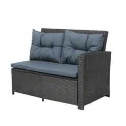 6pc Wicker Patio Conversation Set With Glass Table Ottomans & Cushions - Black/Dark Gray - GODEER -VIDAXL Sale Store GUEST 48bbf989 5fe4 4eeb b2c7 cdb25d130448