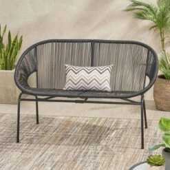 Outdoor PE Rattan Loveseat With Metal Frame,Patio Basket Loveseat With Hammock Weave,Wicker Loveseat For Garden Or Backyard-Cuddlewood -VIDAXL Sale Store GUEST 49eb722b 1ffc 47fe b74d ad2f35451717