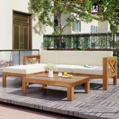 5 Piece Outdoor Corner Patio Sofa Set,L-Shaped Wood Garden Sectional Sofa Set,Patio Conversation Set With Cushions And Coffee Table-Coolbibila -VIDAXL Sale Store GUEST 4a858b0b bed2 4436 9112 e27c51cfdcaf