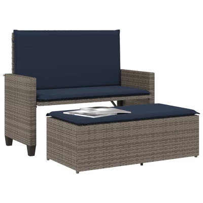 VidaXL Patio Bench With Cushions And Footstool – Outdoor Loveseat Sofa Bed, Gray Poly Rattan – Garden, Patio, Deck Furniture 3 VidaXL Patio Bench With Cushions And Footstool – Outdoor Loveseat Sofa Bed, Gray Poly Rattan – Garden, Patio, Deck Furniture - Image 3