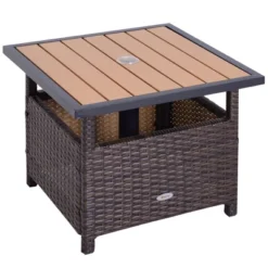 Outsunny 22'' Rattan Wicker Side Table With Steel Frame, Umbrella Insert Hole, Sand Bag For Outdoor, Patio, Garden, Backyard -VIDAXL Sale Store GUEST 4d6f31ff e972 402d 8a3b ac97fb4d9ece