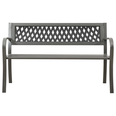 VidaXL Outdoor Patio Bench Garden Park Steel Bench - Gray 49.2" Diamond 6 VidaXL Outdoor Patio Bench Garden Park Steel Bench - Gray 49.2" Diamond - Image 6