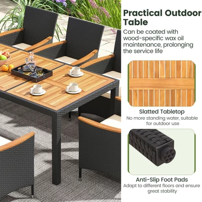 Costway 9 PCS Outdoor Dining Set With Acacia Wood Tabletop, Umbrella Hole, Seat Cushions 6 Costway 9 PCS Outdoor Dining Set With Acacia Wood Tabletop, Umbrella Hole, Seat Cushions - Image 6