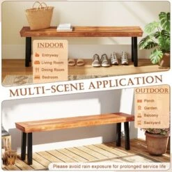 Tangkula Outdoor Acacia Wood Benches Set Of 2 W/ Slatted Top & Flared Metal Legs -VIDAXL Sale Store GUEST 4ef1bcc8 c30e 43e3 a966 e6a732d63657