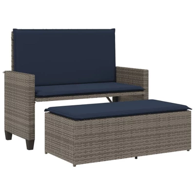VidaXL Patio Bench With Cushions And Footstool – Outdoor Loveseat Sofa Bed, Gray Poly Rattan – Garden, Patio, Deck Furniture 11 VidaXL Patio Bench With Cushions And Footstool – Outdoor Loveseat Sofa Bed, Gray Poly Rattan – Garden, Patio, Deck Furniture - Image 11