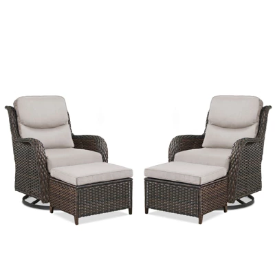 Belord 4 Piece Patio Furniture Set With Swivel Chairs And Ottomans, High Back Deep Seat Cushioned Wicker Swivel Patio Chairs Set Of 2 With Ottoman 2 Belord 4 Piece Patio Furniture Set With Swivel Chairs And Ottomans, High Back Deep Seat Cushioned Wicker Swivel Patio Chairs Set Of 2 With Ottoman - Image 2