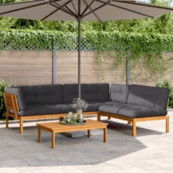 VidaXL Wooden Pallet Patio Sofa Set 4-Piece - Solid Acacia Wood With Cushions For Garden/Patio/Terrace - Brown Anthracite