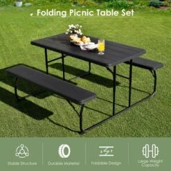 Costway Folding Picnic Table & Bench Set For Camping BBQ W/ Steel Frame White/Balck -VIDAXL Sale Store GUEST 50417fce bad3 4e16 8f06 6b85ad0268af